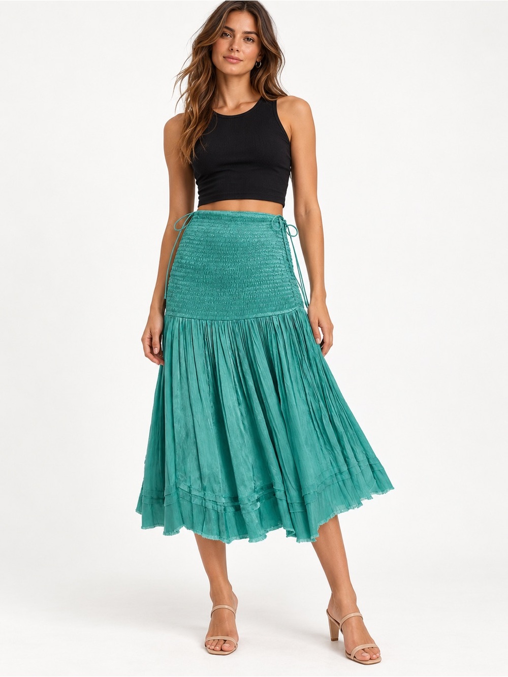 Free People FP One Maya Convertible Midi Skirt Smocked Pull-on Tie Dress New XS